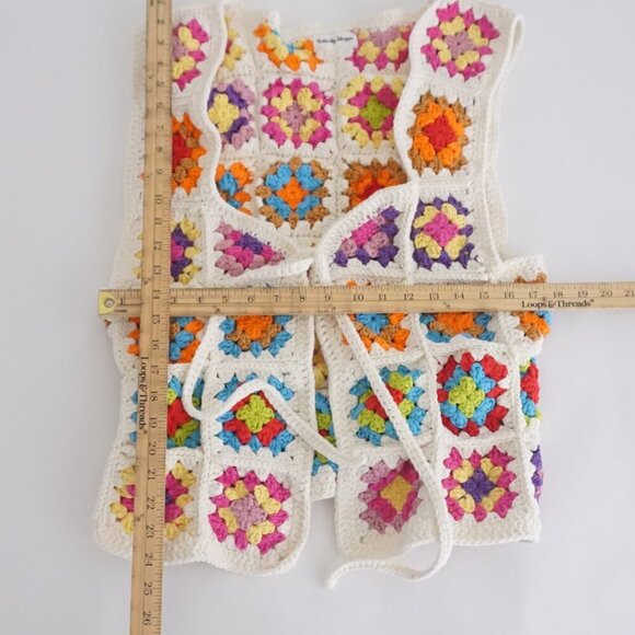 Handmade Crochet Granny Square Flower Colorful Boho Hippie Festival Knit Vest S - Picture 4 of 9